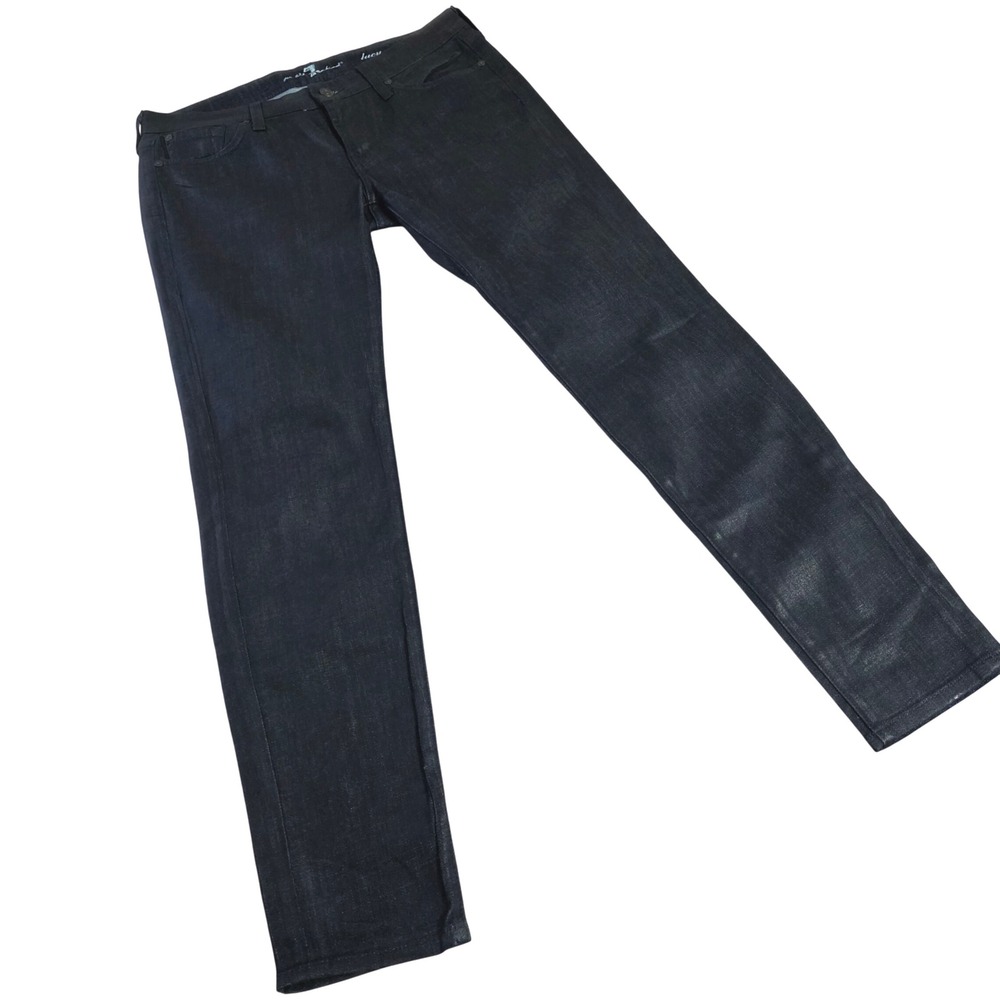7 For All Mankind Skinny Ankle Jeans‎ Sz 29 Lucy Dark Wash Low Rise Coated Denim